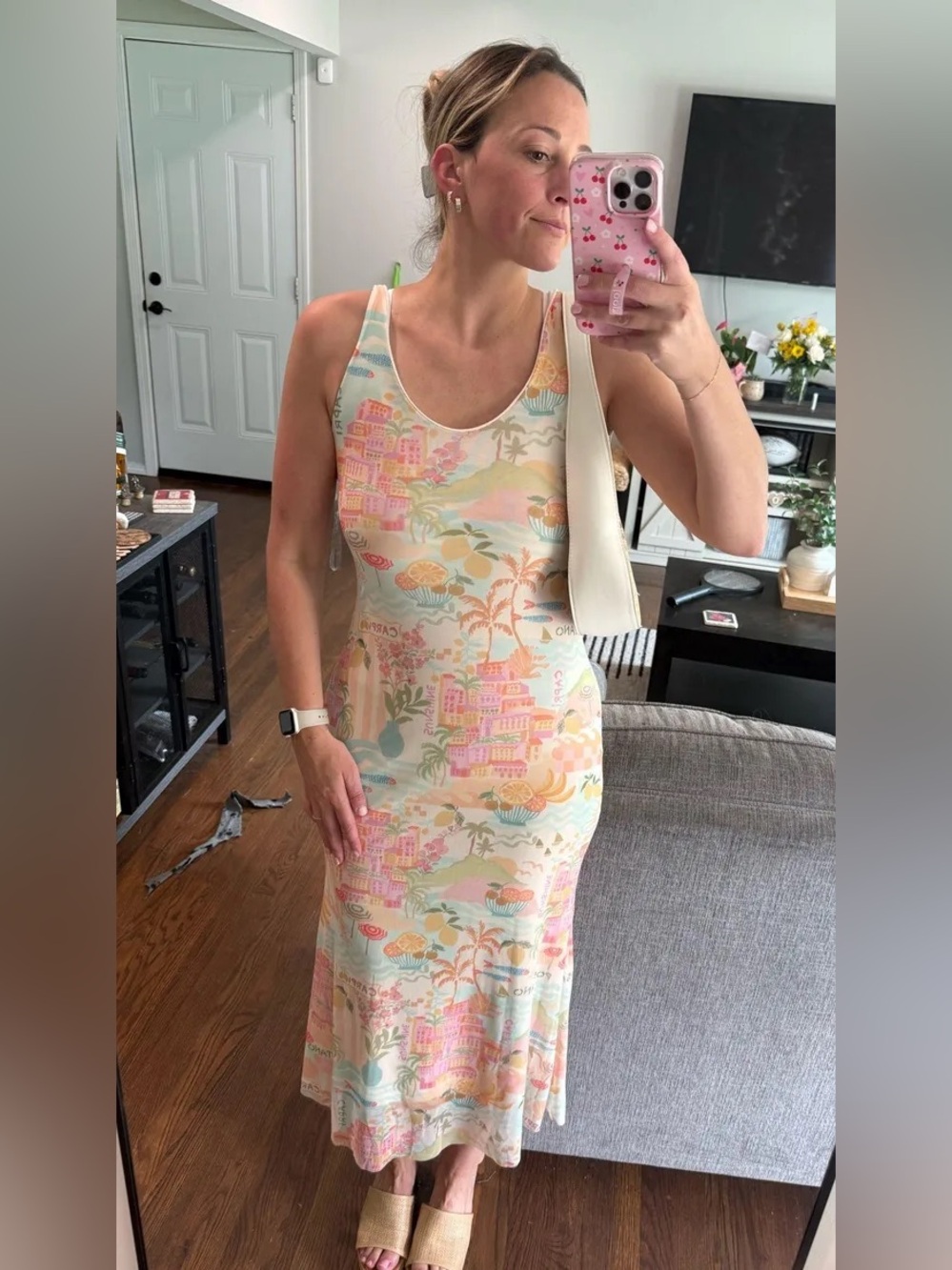 T.J.Maxx Pastel Tropical Print Sleeveless Maxi Dress - Pink & Cream